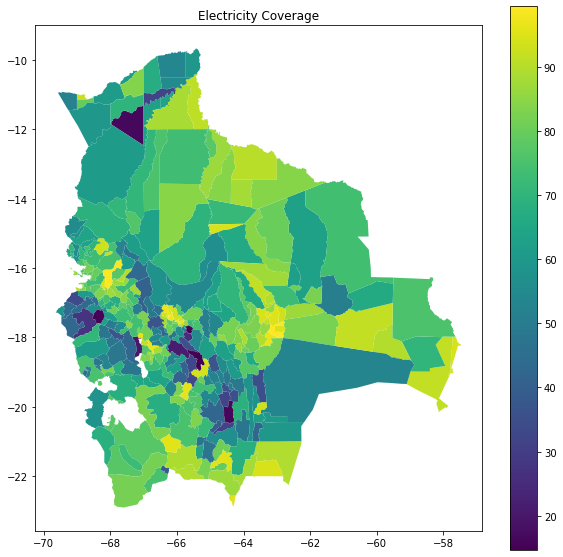 Geographic map of Electricity Coverage in Bolivia