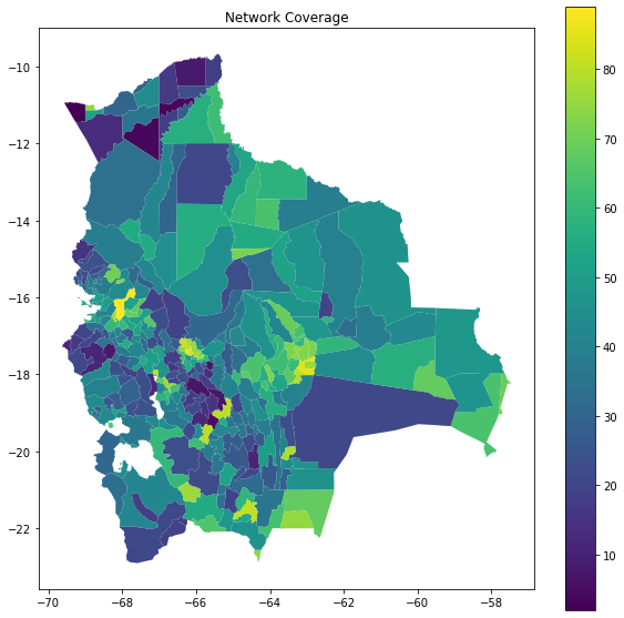 Geographic map of Network Coverage in Bolivia